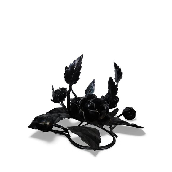 Pair Black Wrought Iron Rose Candle Holder Centerpieces Floral Decor Table - Picture 7 of 8